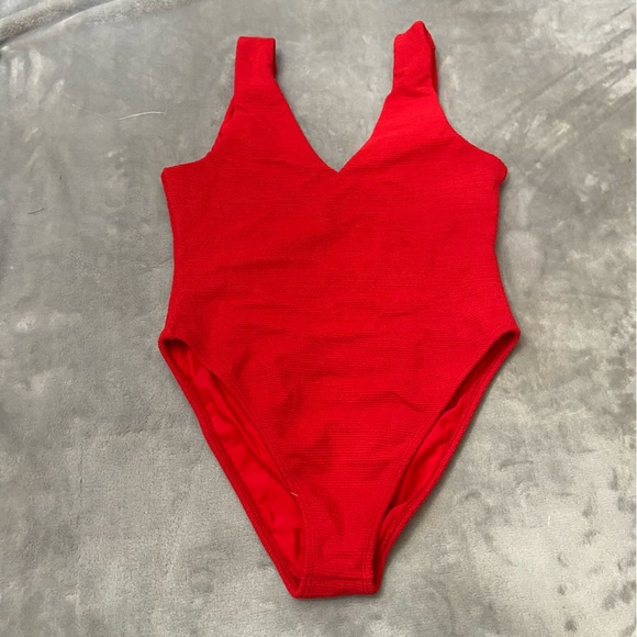 New! Montce Kim NO BELT micro scrunch one piece swimsuit red 10941 - Picture 3 of 10